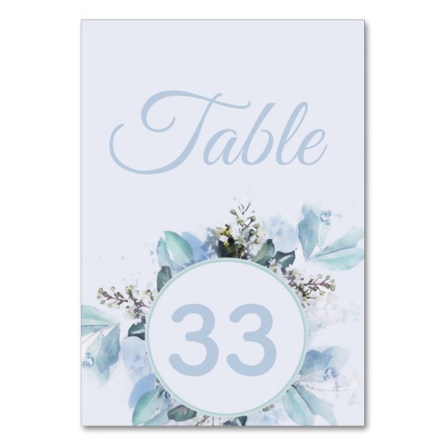Tarjeta De Mesa Azul Polvoriento Botánico (Anverso)