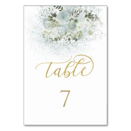 Tarjeta De Mesa Azul polvoriento floral romántico caligrafía dorad