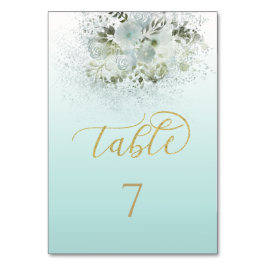 Tarjeta De Mesa Azul purista ombre floral romántico caligrafía en 