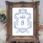 Tarjeta De Mesa Azul Regal | Marco barroco vintage<br><div class="desc">Estas elegantes y lujosas tarjetas bodas cuentan con un marco de arte de línea vintage con un estilo barroco ornamental. El diseño es azul y blanco. La caligrafía de escritura moderna y el texto clásico, junto con sus iniciales o monograma, hacen de este un estilo contemporáneo elegante y actualizado para...</div>