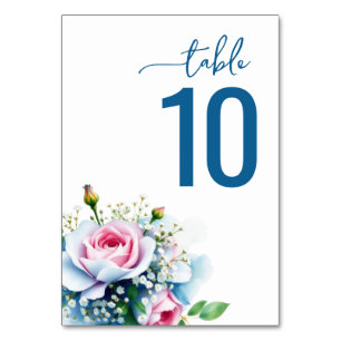 Tarjeta De Mesa Azul Sereno Floral Acuarela