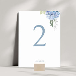 Tarjeta De Mesa Azul turbio sobre hidrangea blanca Boda Número de 