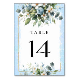 Tarjeta De Mesa Azul y dorado elegante floral rústico acuarela