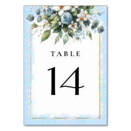 Tarjeta De Mesa Azul y Dorado Elegante Floral Rústico Acuarela