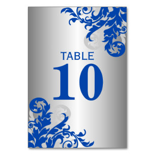 Tarjeta De Mesa Azul y Plata Real Florecen