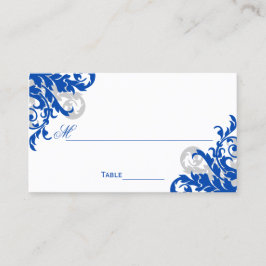 Tarjeta De Mesa Azul y Plata Real Florecen