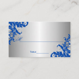 Tarjeta De Mesa Azul y Plata Real Florecen