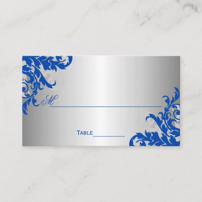 Tarjeta De Mesa Azul y Plata Real Florecen (Anverso)
