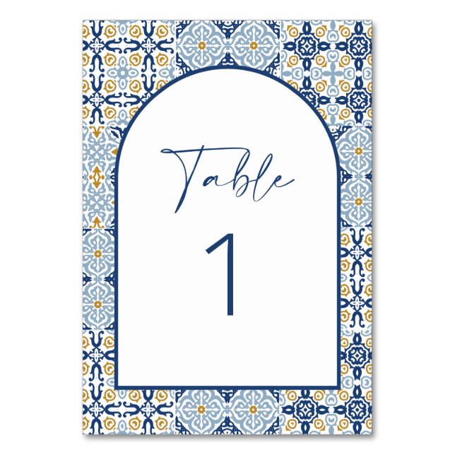 Tarjeta De Mesa Azulejo Amarillo y Azul de Amalfi (Anverso)
