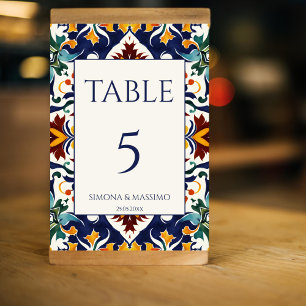 Tarjeta De Mesa Azulejo azul boda portugués mediterráneo