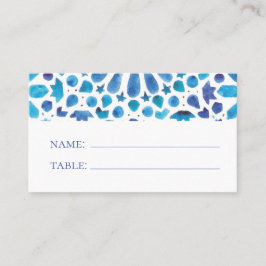 Tarjeta De Mesa Azulejo Boho Aquarela Azul