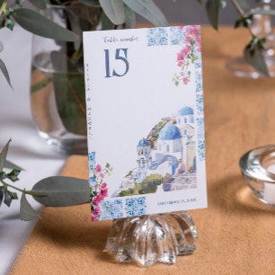 Tarjeta De Mesa Azulejos de Acuarela Boda en Grecia