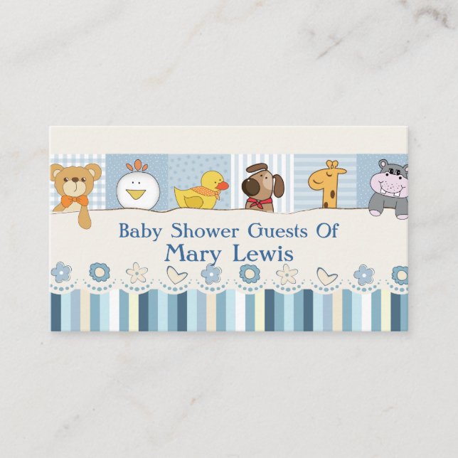 Tarjeta De Mesa Baby Animals and Stripes Blue Baby Shower (Anverso)