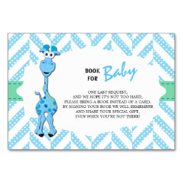 Tarjeta De Mesa Baby Blue Giraffe Baby Boy Shower | Traer un libro
