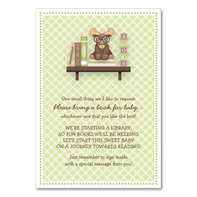 Tarjeta De Mesa Baby Moose "Bring a Book" Card (Anverso)