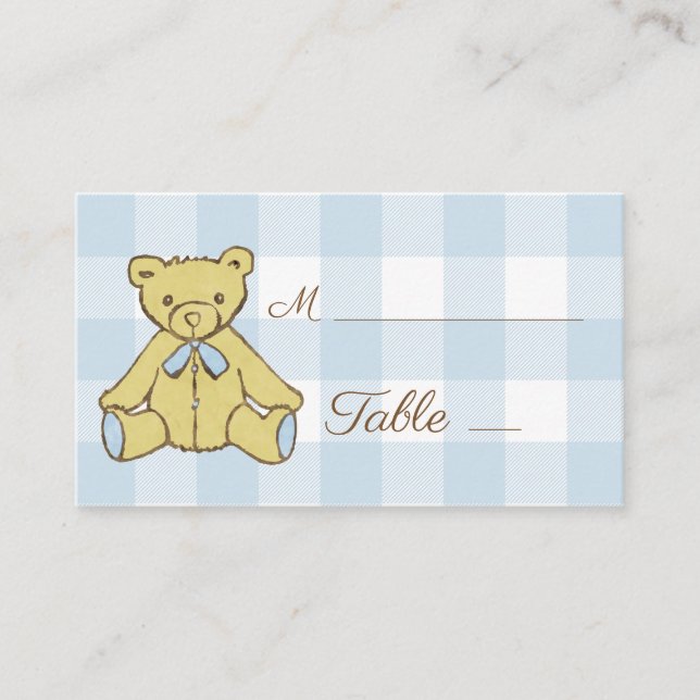 Tarjeta De Mesa Baby Shower Boy Bear Blue White Planteada (Anverso)