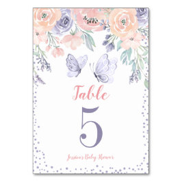 Tarjeta De Mesa Baby Shower Chica de mariposa morada rosa