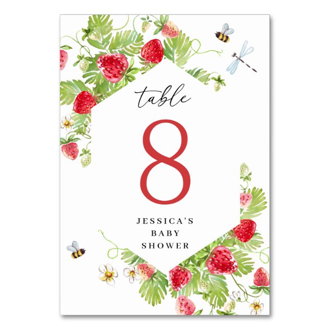 Tarjeta De Mesa Baby Shower de Strawberry (Anverso)