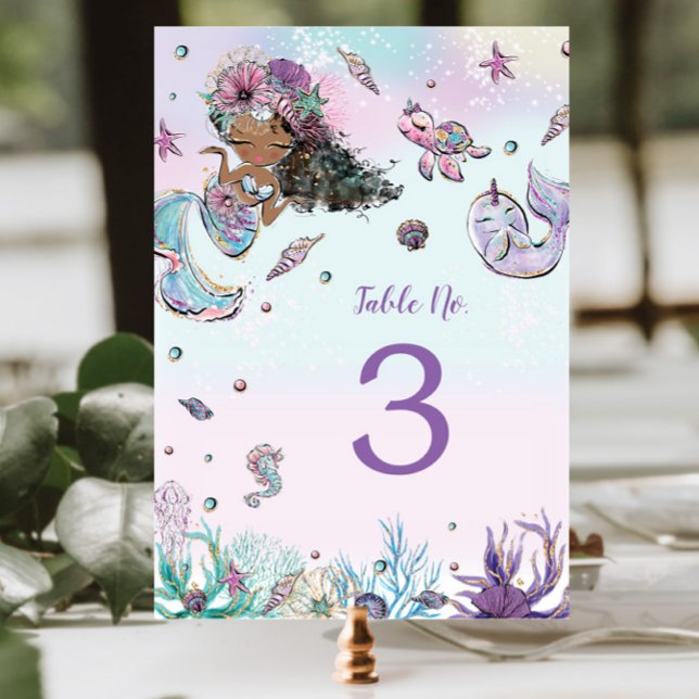 Tarjeta De Mesa Baby Shower del cumpleaños de la sirena africana b (Subido por el creador)