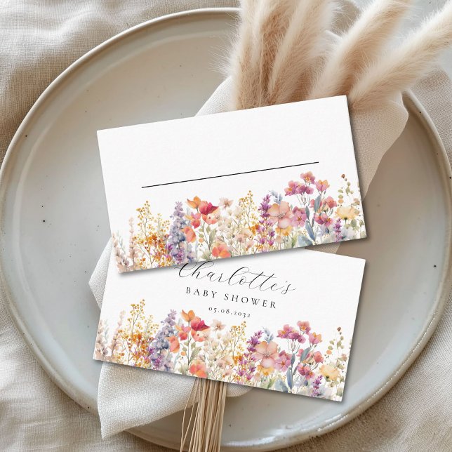 Tarjeta De Mesa Baby Shower moderno y florido (Custom Modern Wildflower Baby Shower Place Card)