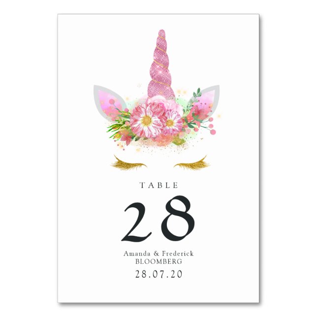 Tarjeta De Mesa Baby Shower Pink Floral Unicornio (Anverso)