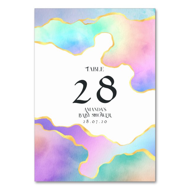Tarjeta De Mesa Baby Shower Rainbow Agate Stone (Anverso)
