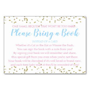 Tarjeta De Mesa Baby Shower Twin Book Request Gold Confetti
