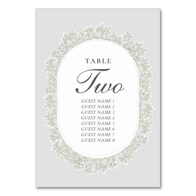 Tarjeta De Mesa Baby's Breath Monogram Gypsophila Floral Wedding (Anverso)