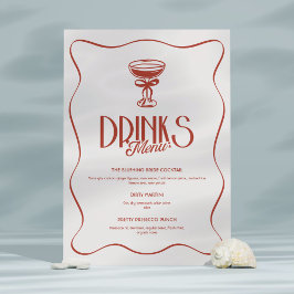 Tarjeta De Mesa Bachelorette Retro Rojo Rosa Menú Bebidas 2 Lados