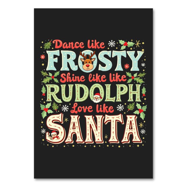 Tarjeta De Mesa Baila como Frosty Brilla como Rudolph Ama  (Anverso)