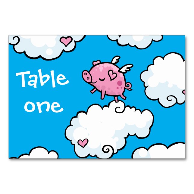 Tarjeta De Mesa Bailes de cerdo volando sobre nubes personalizable (Anverso)