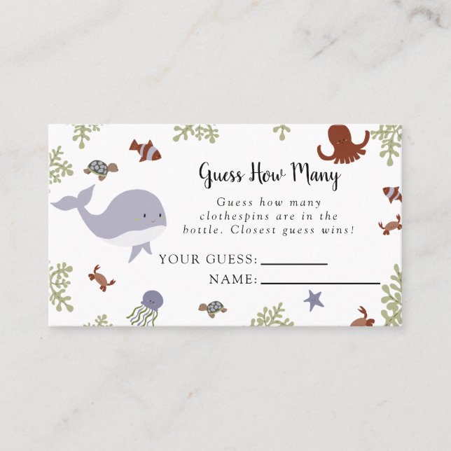 Tarjeta De Mesa Bajo el mar Baby Shower adivina cuántas cartas de  (Anverso)