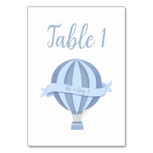 Tarjeta De Mesa Balón azul de aire caliente niño Baby Shower númer