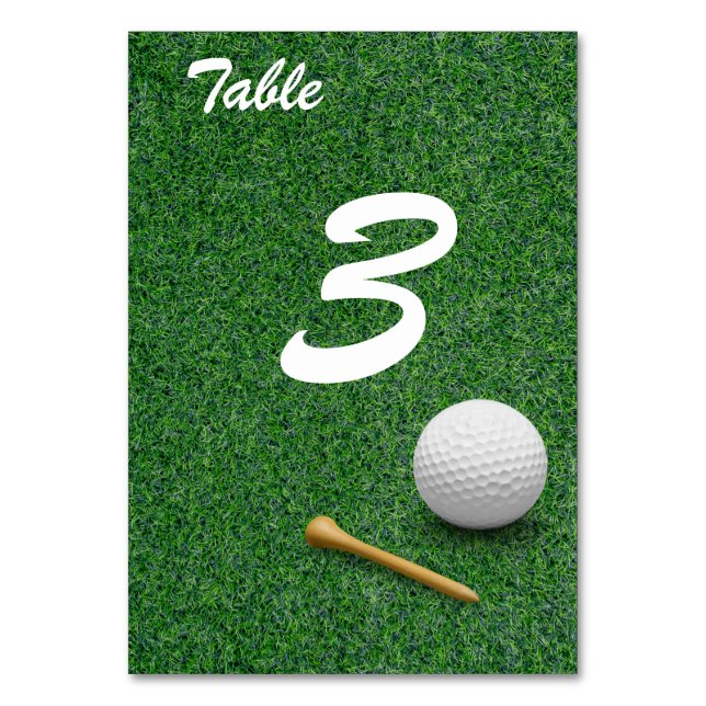 Tarjeta De Mesa Balón de golf sobre césped verde para fiesta golfi (Anverso)