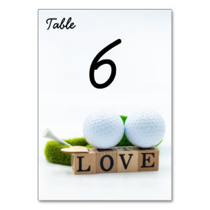 Tarjeta De Mesa Balón de golf y Tee con AMOR en blanco