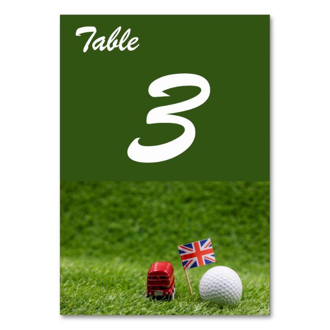 Tarjeta De Mesa Balones de golf y bandera de la Unión Jack Londres (Anverso)