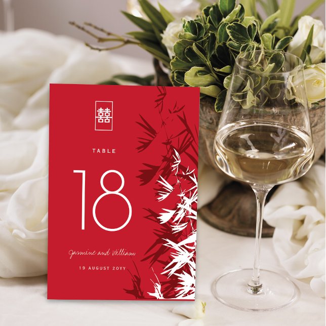 Tarjeta De Mesa Bambú rojo y blanco deja Boda de doble felicidad (Subido por el creador)