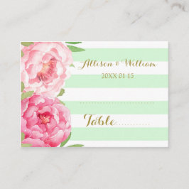 Tarjeta De Mesa Bandas De Mint Pink Floral Table Place Setting Car