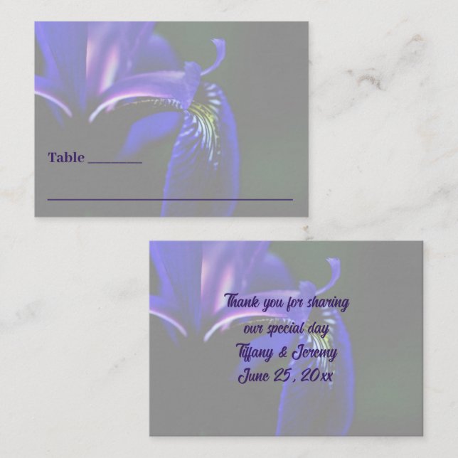 Tarjeta De Mesa Bandera azul Iris Flower Personalizado Boda (Anverso / Reverso)