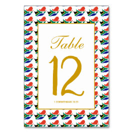 TARJETA DE MESA BANQUETE DE CELEBRACIÓN BODA CRISTIANA SUDÁFRICA