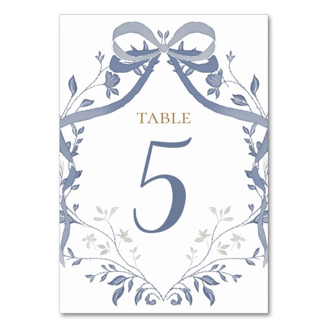 Tarjeta De Mesa Baptism elegant blue bow (Anverso)
