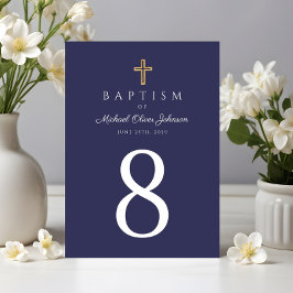 Tarjeta De Mesa Baptismo de travesía religiosa azul de la Marina