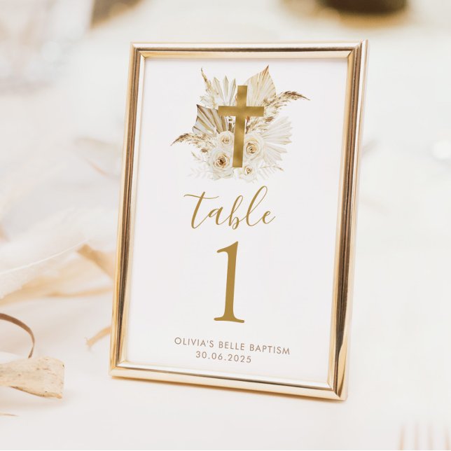 Tarjeta De Mesa Baptismo floral Neutral Boho Números de tabla (Boho Neutral Baptism Table Numbers | PLEASE EDIT EACH NUMBER NEEDED FOR FRONT AND BACK OF DESIGN)