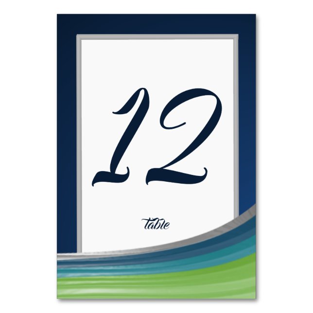 Tarjeta De Mesa Bar de olas azul y verde Mitzvah (Anverso)