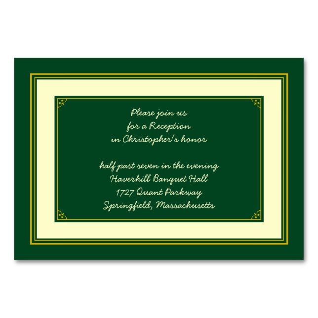Tarjeta De Mesa Bar Forest Green Gold Bar Mitzvah Recepción Insert (Anverso)
