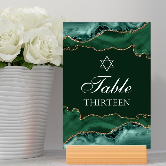 Tarjeta De Mesa Bar Mitzvah Fiesta Dark Green Gold Star of David (Subido por el creador)