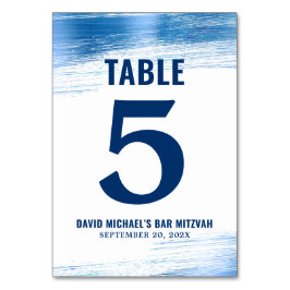 Tarjeta De Mesa Bar Mitzvah Navy Typography Relieve metalizado azu