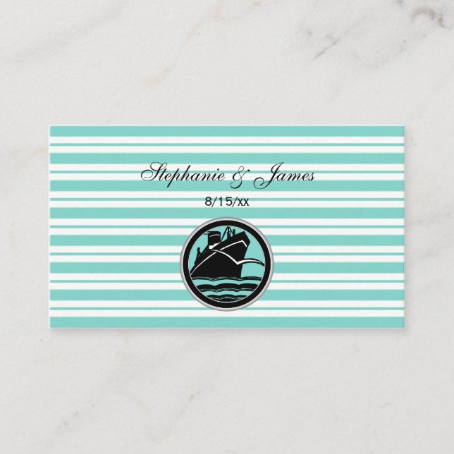 Tarjeta De Mesa Barco Náutico Lt Blue Stripe White Place Cards (Anverso)