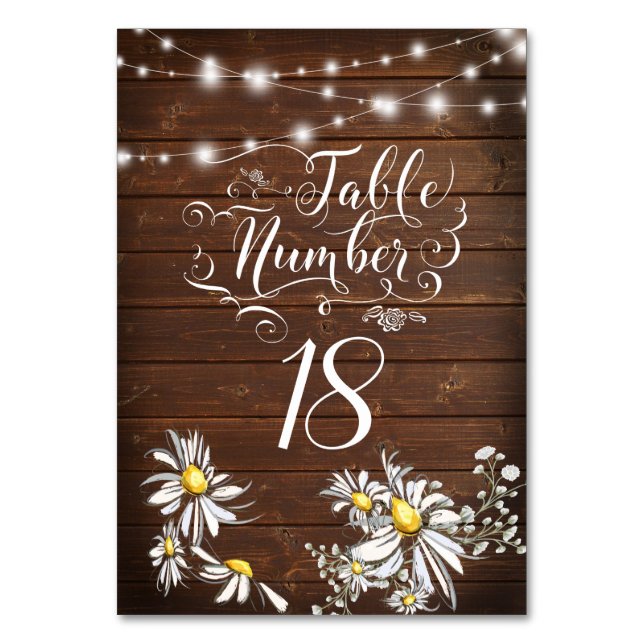 Tarjeta De Mesa Barnwood Daisies BarefootBride™ (Anverso)