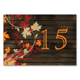 Tarjeta De Mesa Barnwood Rustic, otoño deja números de tabla bodas